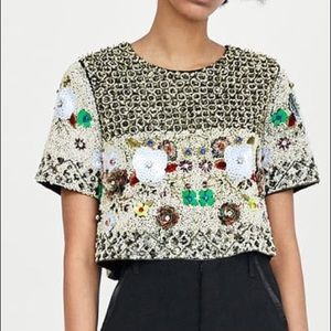zara limited edition bejewelled top S/M